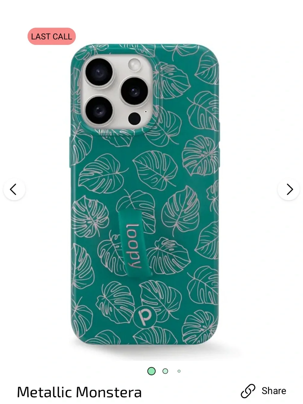 Loopy Case Teal 13 Pro Max iPhone Case with Gold Leaf Pattern and Finger Strap